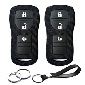 2pcs compatible with nissan 3 button smart key fob carbon fiber looks silicone case key fob cover for 2002-2017 nissan pathfinder quest sentra xterra x-trail altima armada frontier, infiniti fx35 45