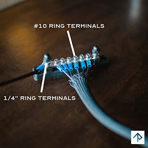 6 Terminal Bus Bar Kit - 150A Bus Bar Block with Cover & Heat Shrink Terminals; Ground Distribution, Power Distribution Terminal Block for Automotive and Marine