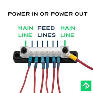 6 Terminal Bus Bar Kit - 150A Bus Bar Block with Cover & Heat Shrink Terminals; Ground Distribution, Power Distribution Terminal Block for Automotive and Marine