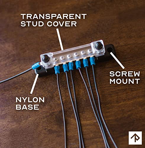 6 Terminal Bus Bar Kit - 150A Bus Bar Block with Cover & Heat Shrink Terminals; Ground Distribution, Power Distribution Terminal Block for Automotive and Marine