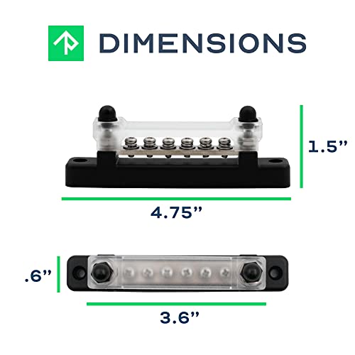 6 Terminal Bus Bar Kit - 150A Bus Bar Block with Cover & Heat Shrink Terminals; Ground Distribution, Power Distribution Terminal Block for Automotive and Marine