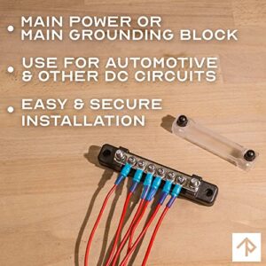 6 Terminal Bus Bar Kit - 150A Bus Bar Block with Cover & Heat Shrink Terminals; Ground Distribution, Power Distribution Terminal Block for Automotive and Marine