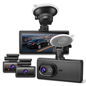 ombar 3 channel dash cam, built-in wifi gps, emmc 64g storage, 4k front dash cam, 2k+1080p car camera front and cabin/rear, 1080p+1080p+1080p dashcams for cars with 3.99″ ips screen, ir night vision