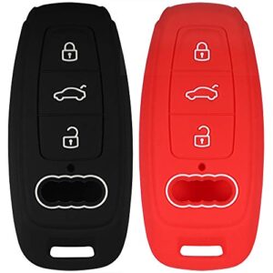 lcyam 3 button key fob cover silicone case compatible with 2019 2020 a6 e-tron audi a6l a8l a6 a7 a8 q8 (black red)