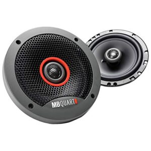 mb quart fkb116 formula car speakers (black, pair) – 6.5 inch coaxial speakers, 60 watt, 3-way car audio, internal crossover, 1 inch tweeters (grills not included)