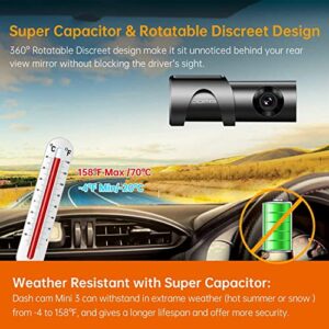 DDPAI Mini3 Dash Cam 1600P, 2K Front Dash Cam Recorder Dashboard 2560x1600P, Front Dashboard Camera for Car DVR Recorder 32GB eMMC Storage |WiFi & App|Night Vision, Parking Mode, Super Capacitor