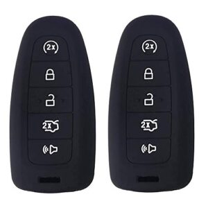 2pcs car remote key cover fob silicone outer case for ford edge escape explorer focus lincoln mks mkt mkx mkz keyless entry smart remote outer casing shell jacket protector 5 buttons (black+black)