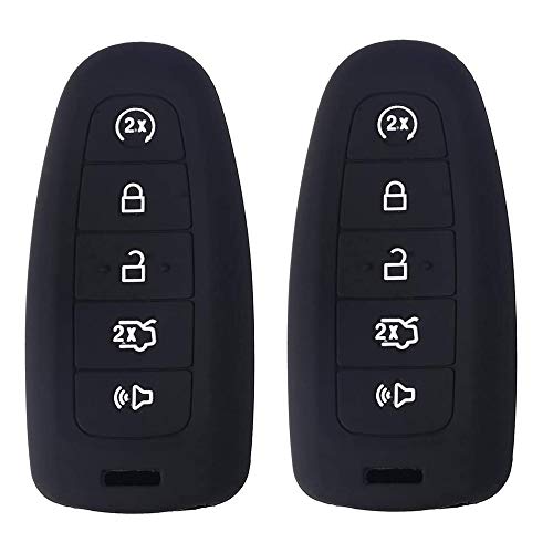 2Pcs Car Remote Key Cover Fob Silicone Outer Case for Ford Edge Escape Explorer Focus Lincoln MKS MKT MKX MKZ Keyless Entry Smart Remote Outer Casing Shell Jacket Protector 5 Buttons (Black+Black)