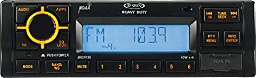 Jensen JHD1130B AM/FM/RBDS/WB Heavy Duty Radio, 40W x 4 Max Output Power, 12V DC Power System, Electronic AM/FM Tuner (US/Euro Selectable), RBDS with PTY Search, NOAA 7-Channel Weather Band