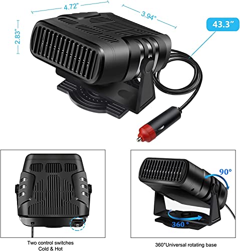 Car Heater Defroster, 2 in 1 Auto Car Windshield Heater Cooling Fan 12 Volt 120W Auto Defogger 360° Rotatable Heating Defrost