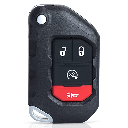 Aichiyu 3+1 Buttons Flip Smart Remote Key Fob Replacement Fits for Jeep Wrangler 2018-2022 Gladiator 2019-2022, FCC ID: OHT1130261, P/N: 68416784AB , 68416784AA , 68416784