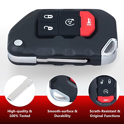 Aichiyu 3+1 Buttons Flip Smart Remote Key Fob Replacement Fits for Jeep Wrangler 2018-2022 Gladiator 2019-2022, FCC ID: OHT1130261, P/N: 68416784AB , 68416784AA , 68416784