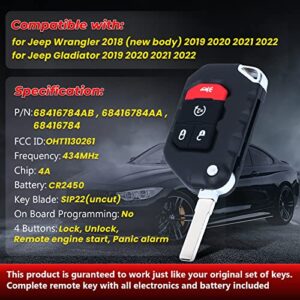 Aichiyu 3+1 Buttons Flip Smart Remote Key Fob Replacement Fits for Jeep Wrangler 2018-2022 Gladiator 2019-2022, FCC ID: OHT1130261, P/N: 68416784AB , 68416784AA , 68416784