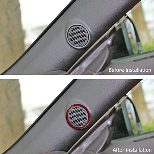 BLAKAYA Compatible with Sticker Carbon Fiber A-Pillar Speaker Cover Door Audio Loudspeaker Ring Trim Cover Accessories for Ford Mustang 2015 2016 2017 2018 2019 2020 (2PC Red）