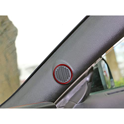 BLAKAYA Compatible with Sticker Carbon Fiber A-Pillar Speaker Cover Door Audio Loudspeaker Ring Trim Cover Accessories for Ford Mustang 2015 2016 2017 2018 2019 2020 (2PC Red）