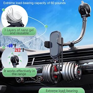 SMORFIT Phone-Mount-for-Car, Long Arm Gooseneck Cell Phone/iPhone Holder Car/Truck for Dashboard/Windshield, Strong Suction Cup Anti-Shake Stabilizer Mobile Stand for Car