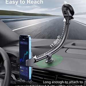 SMORFIT Phone-Mount-for-Car, Long Arm Gooseneck Cell Phone/iPhone Holder Car/Truck for Dashboard/Windshield, Strong Suction Cup Anti-Shake Stabilizer Mobile Stand for Car