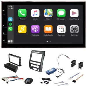 6.8″ ford f-150 (2009-2014) double din car stereo kit with dash kit, anntenna adapter, apple carplay, android auto, bluetooth naviagtion, camera input (black with steering wheel controls)