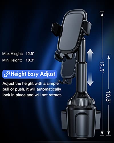 SMORFIT Cup-Holder-Phone-Mount-for-Car/Truck, Quick Extension Long Arm Fast Swivel Adjustable Height 360 Rotatable, Solid Cup Low Profile Universal Mobile Mount