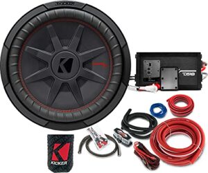kicker subwoofer and amp package of 3 items – 8″ comprt 600 watt max sub, ds18 class d 2-channel amplifier, and complete 8awg wiring kit