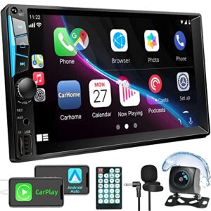 7inch double din car stereo radio voice control apple carplay & android auto, car audio with hd touchscreen, bluetooth, mirror link, backup camera, swc, fm/am, usb/sd, a/v input