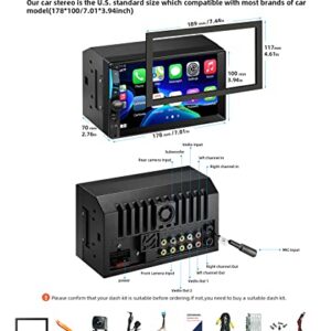 7inch Double Din Car Stereo Radio Voice Control Apple Carplay & Android Auto, Car Audio with HD Touchscreen, Bluetooth, Mirror Link, Backup Camera, SWC, FM/AM, USB/SD, A/V Input