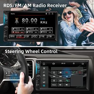 7inch Double Din Car Stereo Radio Voice Control Apple Carplay & Android Auto, Car Audio with HD Touchscreen, Bluetooth, Mirror Link, Backup Camera, SWC, FM/AM, USB/SD, A/V Input