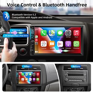 7inch Double Din Car Stereo Radio Voice Control Apple Carplay & Android Auto, Car Audio with HD Touchscreen, Bluetooth, Mirror Link, Backup Camera, SWC, FM/AM, USB/SD, A/V Input