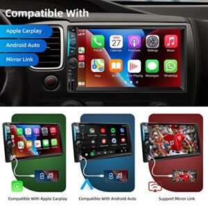 7inch Double Din Car Stereo Radio Voice Control Apple Carplay & Android Auto, Car Audio with HD Touchscreen, Bluetooth, Mirror Link, Backup Camera, SWC, FM/AM, USB/SD, A/V Input