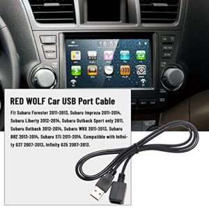 RED WOLF Car Stereo Factory USB Wire Adapter Retention Cable Wire Harness Connector Retain OEM USB Port for Subaru Outback 2012-2014, Infiniti G37/G35 2007-2013 Install on Aftermarket Radio Headunit