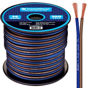 InstallGear 14 Gauge AWG 100ft Speaker Wire True Spec and Soft Touch Cable - Blue/Black (Great Use for Car Speakers Stereos, Home Theater Speakers, Surround Sound, Radio)