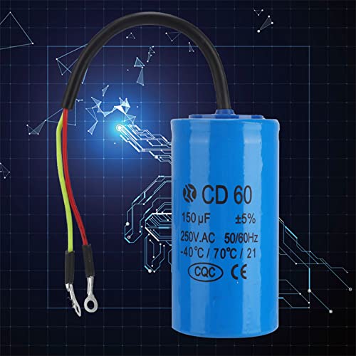 Vikye CD60 Run Capacitor 250V AC 150uF 50/60Hz Run Round Capacitor with Wire for Motor Air Compressor, Air Conditioners, Compressors and Motors