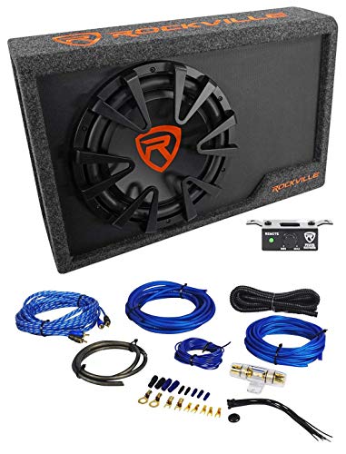 Rockville RWS12CA Slim 1200 Watt 12" Powered Car Subwoofer Enclosure + Wire Kit