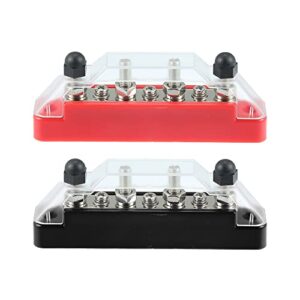 x autohaux 1 pair 7 terminal bus bar power 3 screw terminals power distribution block with 4 screws red and black for car boat marine caravan rv