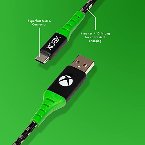 Numskull Official Xbox Series X USB Type-C Nylon Braided Charging Cable 4m - Fast Charging Play and Charge Lead - Compatible with Nintendo Switch, Xbox Series S, PS5, (NS2406)