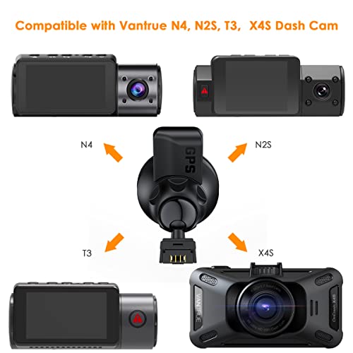 Vantrue N4, N2S, X4S, N1 Pro(2023), T3 Dash Cam GPS Receiver Module Type C USB Port Car Suction Cup Mount for Windows and Mac