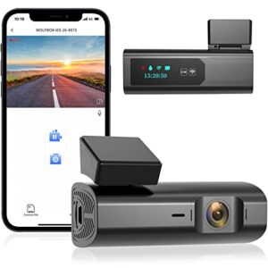wolfbox 2.5k dash cam wifi, 1600p dash camera for cars, full hd i03 car camera front, dashcam with loop recording, app control, night vision, 24 hours parking monitor, support 64gb max