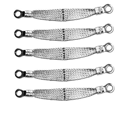 4" x 1/2" Braided Ground Straps (1/4" Ring to 1/4" Ring)-5pcs - Made in USA
