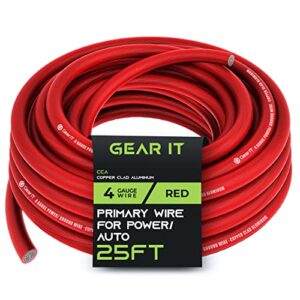 gearit 4 gauge wire (25ft – red translucent) copper clad aluminum cca – primary automotive wire power/ground, battery cable, car audio speaker, rv trailer, amp, electrical 4ga awg 25 feet