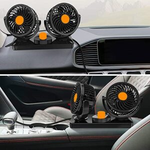 YYoomi 24V Car Fan, Electric Cooling Fan with 360 Degree Rotatable, Dual Head, Plug Into Cigarette Lighter, Automobile Vehicle Fan for Car Truck, SUV, RV, Boat