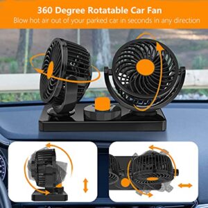 YYoomi 24V Car Fan, Electric Cooling Fan with 360 Degree Rotatable, Dual Head, Plug Into Cigarette Lighter, Automobile Vehicle Fan for Car Truck, SUV, RV, Boat