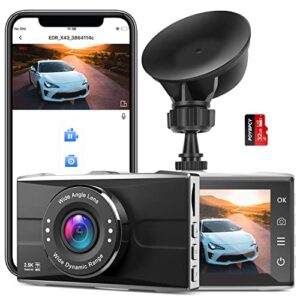 2.5k wifi dash cam front, 1440p qhd dash camera for cars with super night vision, parking mode, 3″ display, 170° view angle, app control, g sensor, 32g sd card (max support 128gb)