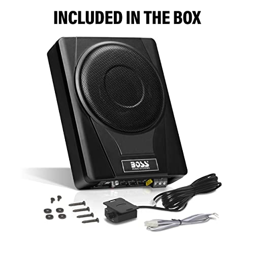BOSS Audio Systems BASS8 8 Inch Under Seat Powered Car Subwoofer – 800 High Output, Low Profile, Built in Amplifier, for Truck, Boxes and Enclosures, Remote Subwoofer Control