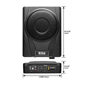 BOSS Audio Systems BASS8 8 Inch Under Seat Powered Car Subwoofer – 800 High Output, Low Profile, Built in Amplifier, for Truck, Boxes and Enclosures, Remote Subwoofer Control