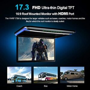 17.3" Car Overhead Flip Down Monitor Screen Dispaly 1080P Video HD Digital TFT Screen Wide Screen Ultra-Thin Mounted Car Roof Player HDMI IR FM USB SD