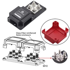 T Tocas Heavy Duty 400ABus Bar Power Distribution Block Ground Busbar Box 8XM10 (3/8") Terminal Studs Module Design 48V DC Black & Red Cover