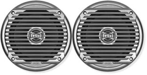 jensen ms6007sr pair of 6.5″ coaxial waterproof silver speakers, 60 watts max power, frequency response 65hz-20khz, nominal impedance 4 ohms, 7-1/8″ grille diameter