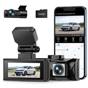 lamtto 4k dash cam built in wifi gps, 4k+ 2k front and rear dash camera for cars, car camera with 3.16″ touch screen, dual sony night vision, voice recognition,170° wide angle, app, 64gb memory card