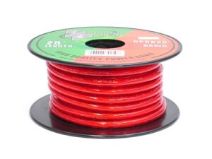 pyle 8 gauge clear red power wire – 25ft. copper cable in spool for connecting audio stereo to amplifier, surround sound system, tv home theater and car stereo – pyramid rpr825