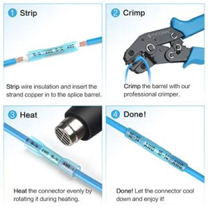 TICONN 200PCS Heat Shrink Butt Wire Connector Kit, Insulated Waterproof Electrical Wire Crimp Terminals Butt Splice for Marine Automotive (200PCS)